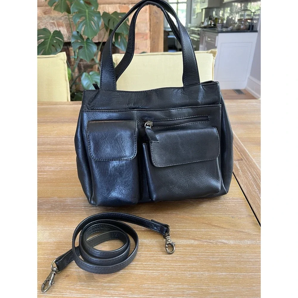 HOBO International Purse Handbag Satchel Crossbody Black Leather With Strap